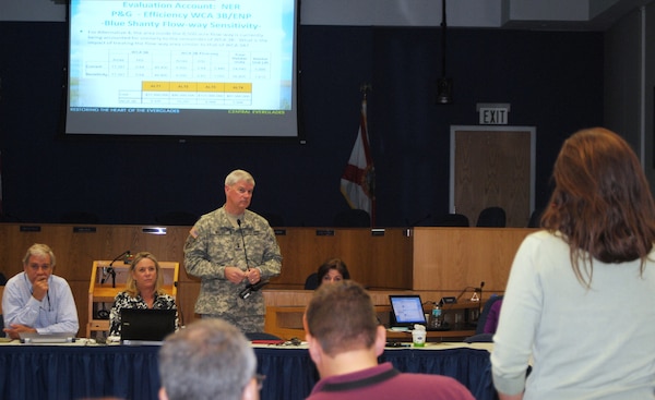 During his recent visit to Jacksonville District project sites in south Florida, Maj. Gen. Michael J. Walsh, Deputy Commanding General for Civil and Emergency Operations for the U.S. Army Corps of Engineers, paid a visit to the Central Everglades Planning Project team during a Project Delivery Team meeting they were holding in West Palm Beach, Fla., Jan. 24.  