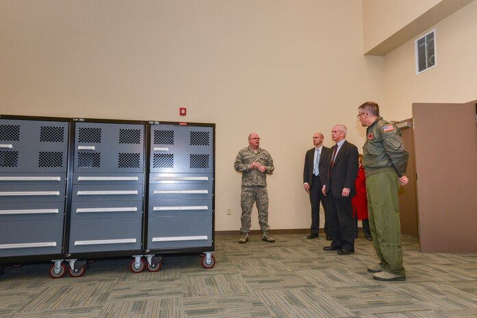 National Guard Lt. Col. Timothy King (left), 165th Air Support Operations Squadron Commander speaks with military legislative assistants on the force structure of the 165ASOS, January 25, 2013 at Savannah Air National Guard base in Garden City, Ga. (National Guard photo by Tech. Sgt. Charles Delano/released)