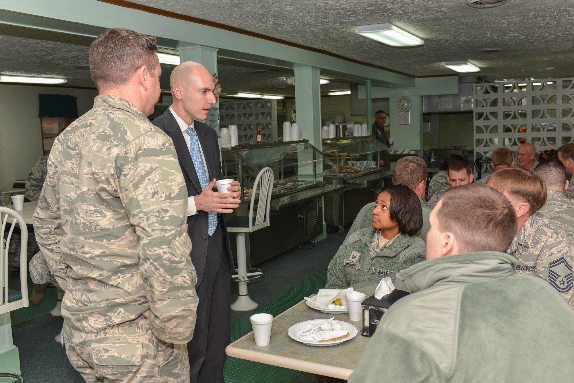 Mr. Matt Hodge, Military Legislative Assistant to Representative Austin Scott speaks with Airmen from the 165th Airlift Wing, January 25, 2013 at Savannah Air National Guard base in Garden City, Ga. Hodge met with Airment from the 165th Airlift Wing to answer legislative questions of concerns to Airmen. (National Guard photo by Tech. Sgt. Charles Delano/released)