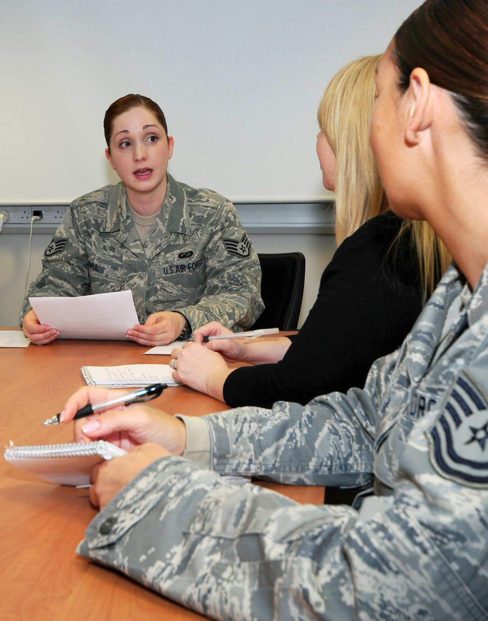 ROYAL AIR FORCE LAKENHEATH, England - Staff Sgt. Julie Gill, 48th Contracting Squadron contract specialist, conducts market research training Jan. 29, 2013. Gill was nominated for a Liberty Spotlight because she displays the core value of "Excellence in All We Do." (U.S. Air Force photo by Airman 1st Class Dana J. Butler) 
