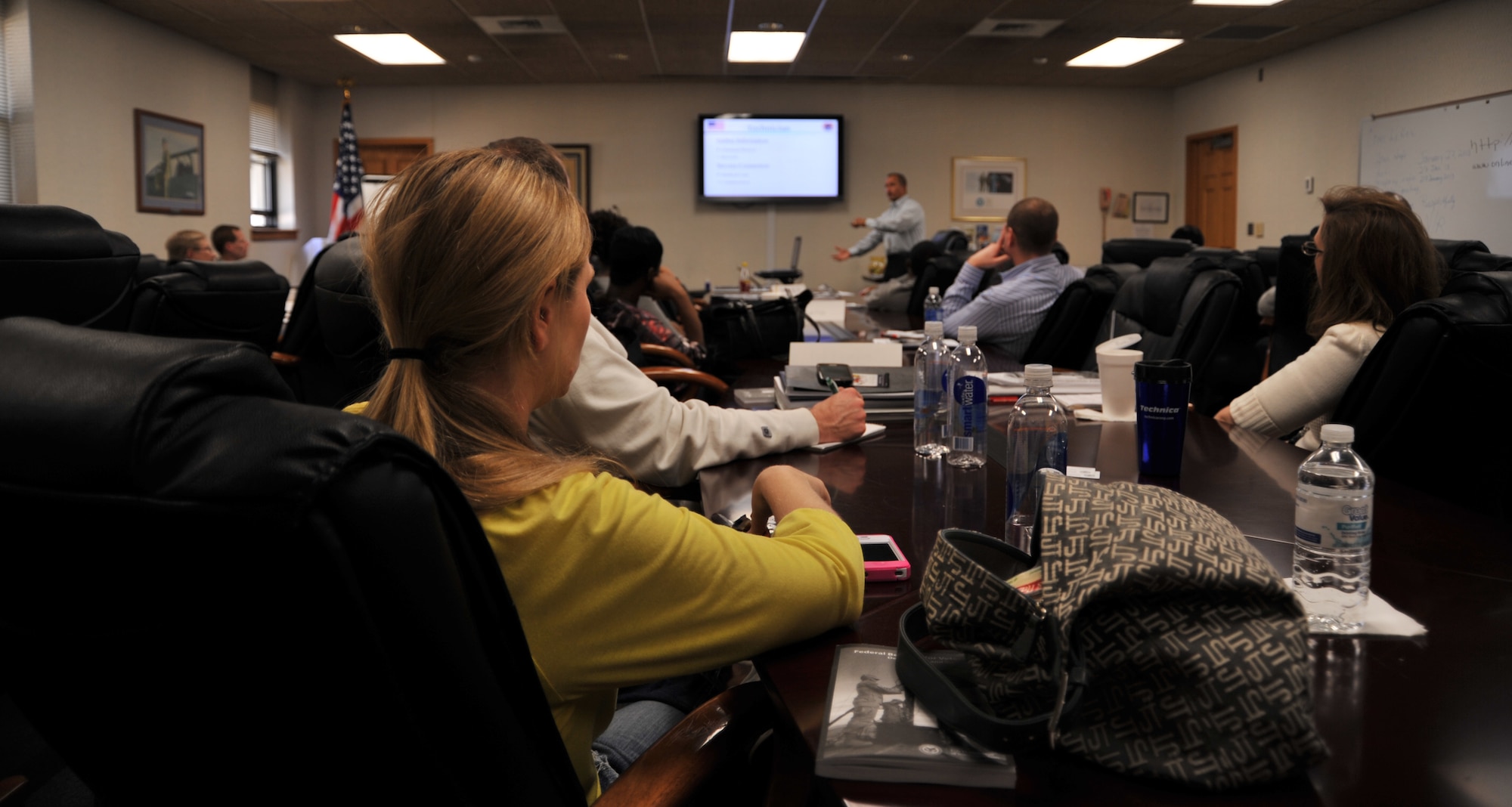 Soon-to-be retired service members attend the final day of the newly-revised Transition Goals Plans Success, or Transition GPS class held at the Maxwell Air Force Base Airman and Family Readiness Center on January 11. The program, which was revised for the first time in more than 20 years, focuses on translating military training and experience into civilian knowledge, skills and abilities, financial planning, and includes a VA benefits briefing. (U.S. Air Force photo by Senior Airman Christopher Stoltz)