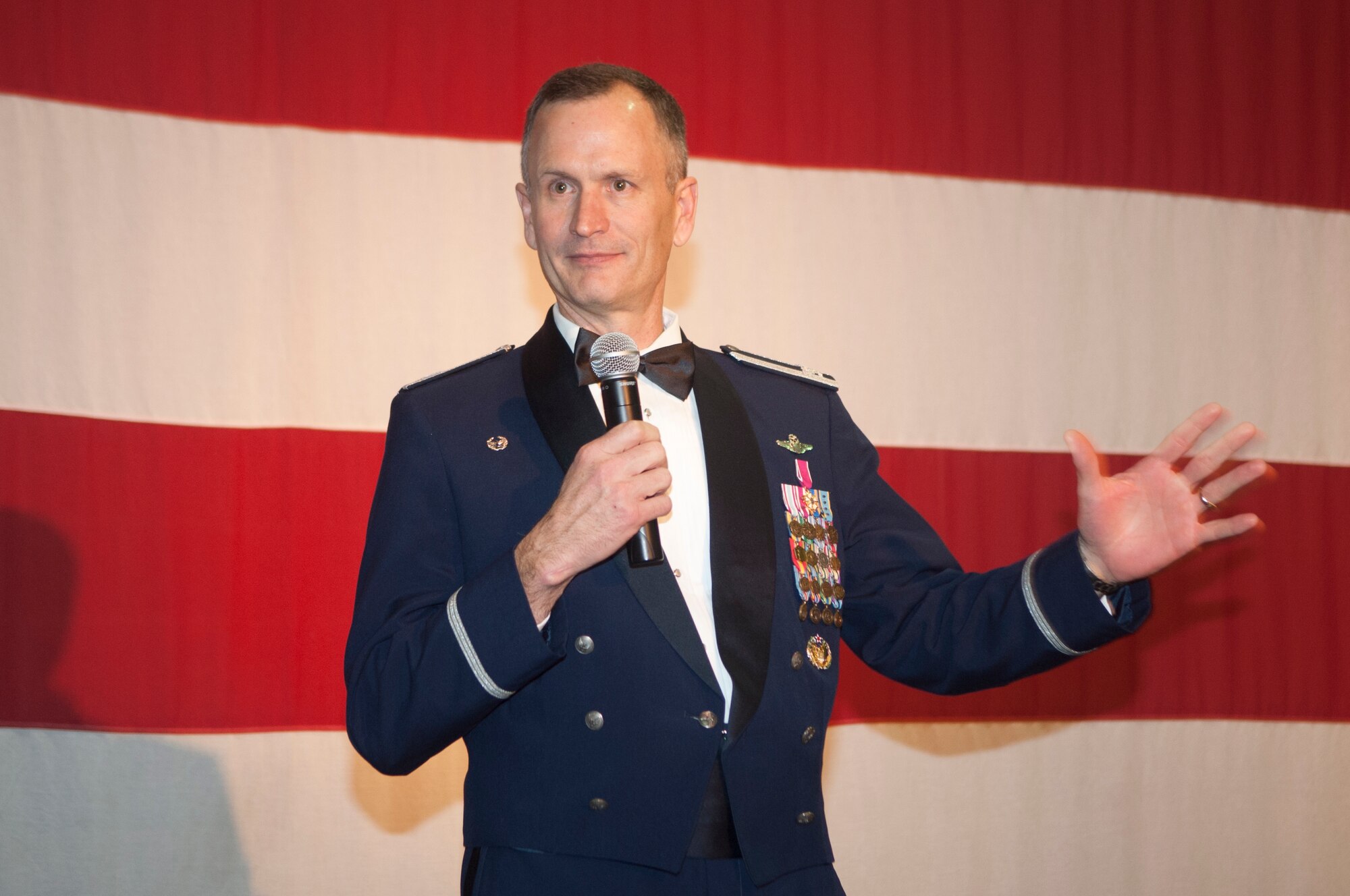 U.S. Air Force Col. Billy Thompson, 23d Wing commander, gives closing remarks during the 23d WG 2012 Annual Awards Banquet at the James H. Rainwater Conference Center in Valdosta, Ga., Jan. 25, 2013. Thompson said he was very proud of the Airmen of the 23d Wing and stated this would be his last annual awards banquet for Moody Air Force Base, Ga. (U.S. Air Force Photo by Airman Paul Francis/Released)
