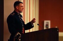 Col. Frank L. Donovan, the commanding officer of the 24th Marine Expeditionary Unit, addresses the Marines and sailors with Combat Logistics Battalion 24, 2nd Marine Logistics Group during the battalion’s mess night aboard Camp Lejeune, N.C., Jan. 25, 2013. Donovan congratulated the servicemembers for their efforts during the nine-month deployment and thanked their families and friends for their support. 