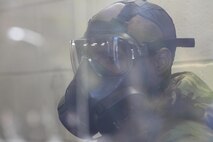 Marines with Combat Logistics Regiment 27, 2nd Marine Logistics Group underwent their annual gas-chamber training aboard Camp Lejeune, N.C., Nov. 29, 2012. The servicemembers practiced donning and clearing their gas masks in a contaminated environment, and received classroom instruction on how to react after a chemical, biological, radiological or nuclear attack in the field. 