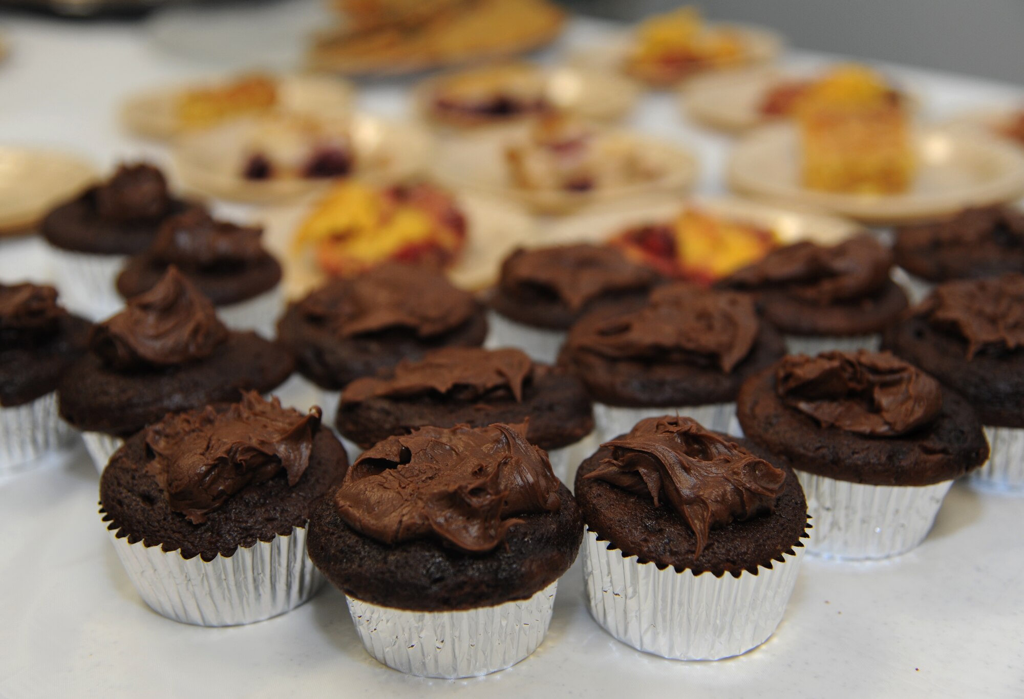 Cupcakes, and a variety of desserts, were served with the 136 meals prepared by volunteers from the 71st Mission Support Group for single Airmen and the families of deployed Airmen, at the Jan. 28 Singles’ International Gourmet Meal Opportunity at Vance Air Force Base, Okla. (U.S. Air Force photo/ Airman 1st Class Frank Casciotta)