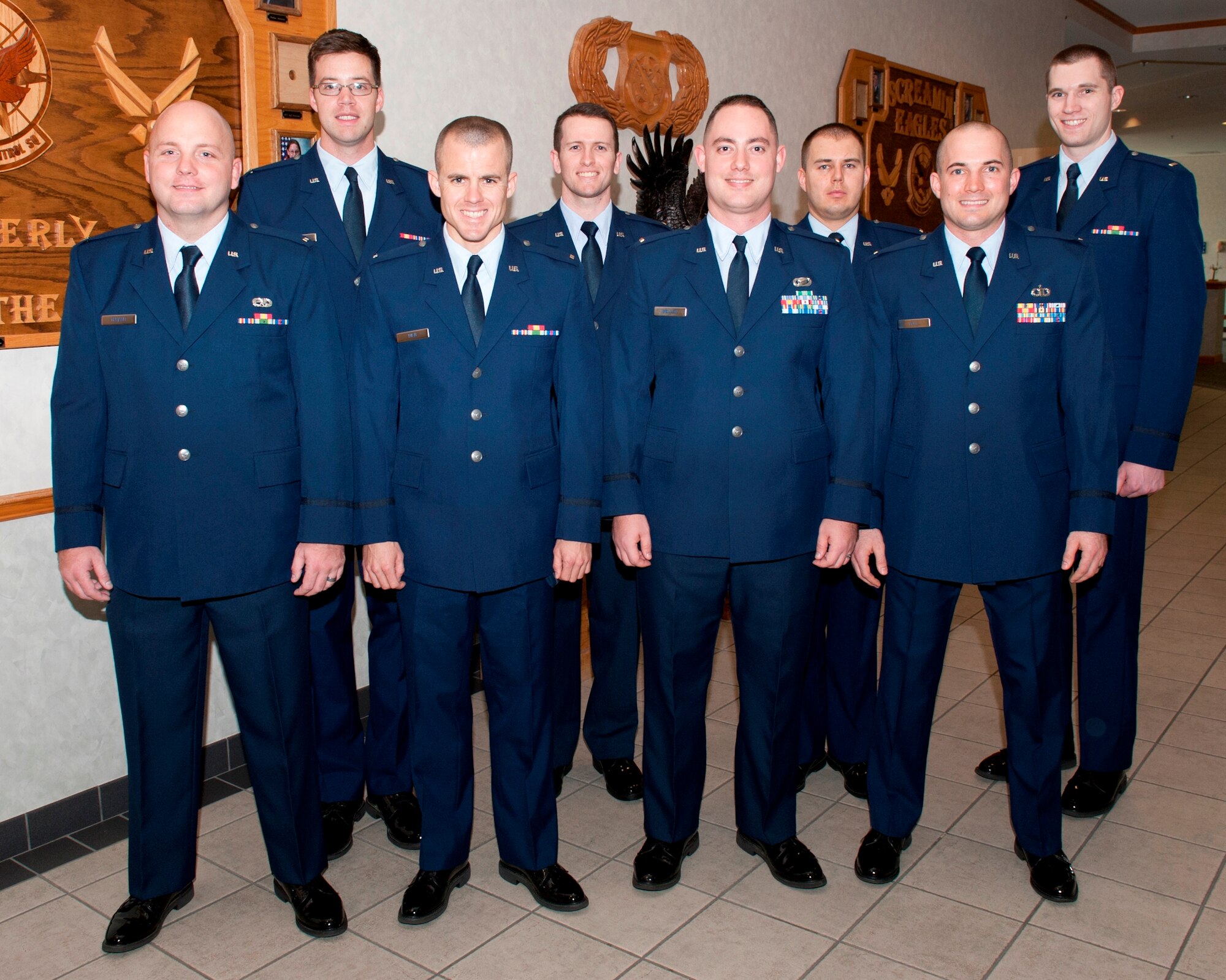 Members of Air Battle Management Class 13001 pose for a celebratory photo after graduating on Jan. 30. (U.S. Air Force photo by Lisa Norman)