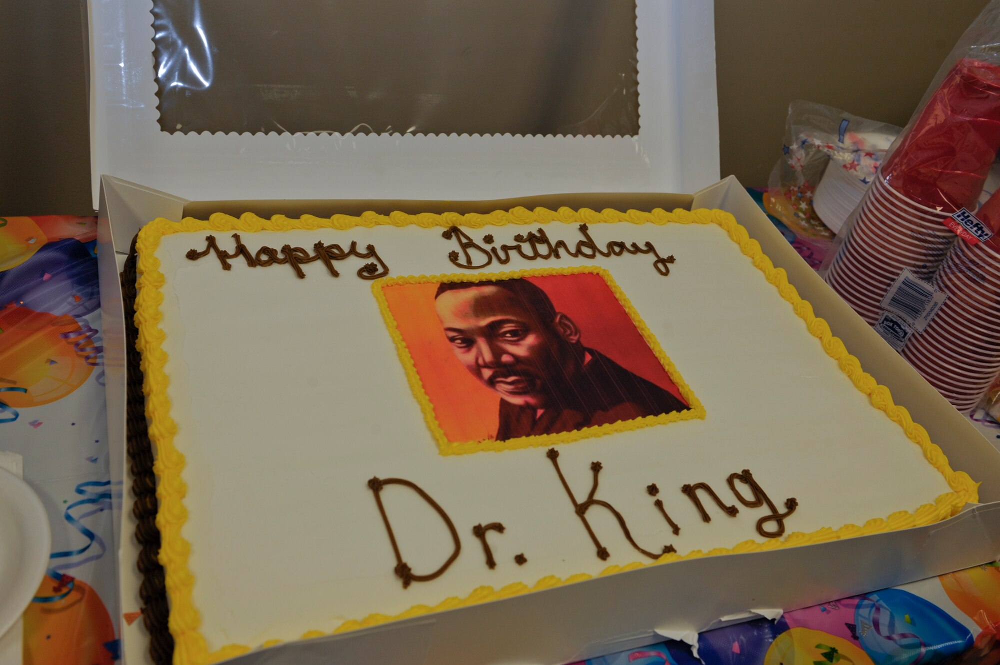 Members of Team Moody gathered at the Spot community center to celebrate the birthday of Martin Luther King Jr. at Moody Air Force Base, Ga., Jan. 24, 2013. King was born on Jan. 15, 1929, and the federal holiday is celebrated the third Monday in January. (U.S. Air Force photo by Senior Airman Eileen Meier/Released)