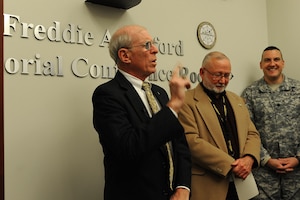 Al Resnick, U.S. Army Training and Doctrine Command director of analysis and integration, delivers a speech during a dedication ceremony at Fort Eustis, Va., Jan. 25, 2013. Members of TRADOC dedicated one of their conference rooms in honor of the late Fred A. Teaford, who served in the Army and also on the TRADOC staff as a civilian for a total of 35 years. (U.S. Air Force photo by Staff Sgt. Ashley Hawkins/Released) 