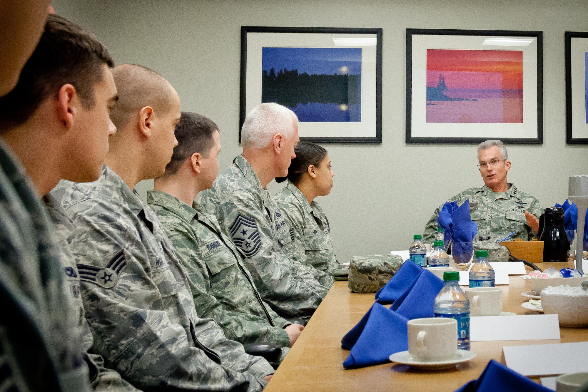 Gen. Paul J. Selva, Air Mobility Command commander, meets with members of the 934th Airlift Wing during his visit to the Minneapolis-St. Paul Air Reserve Station, Minn. (U.S. Air Force Photo/Shannon McKay)