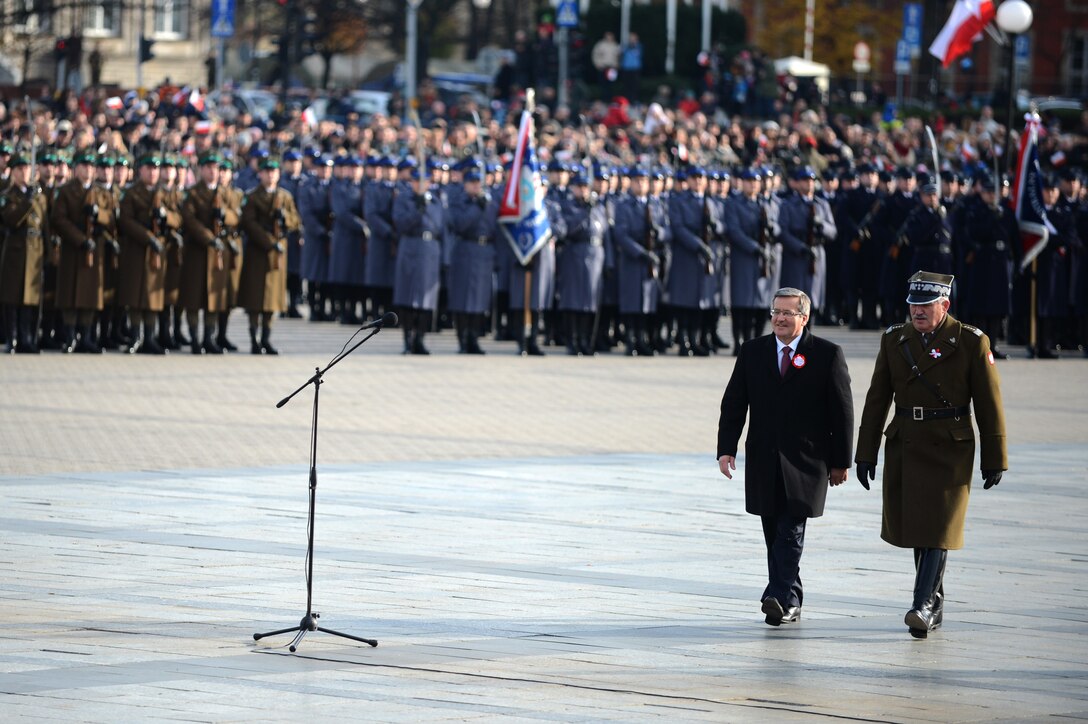 The USAFE Band was proud to perform for Poland's president, Bronislaw Komorowski.  He is pictured here preparing to address the nation.    
