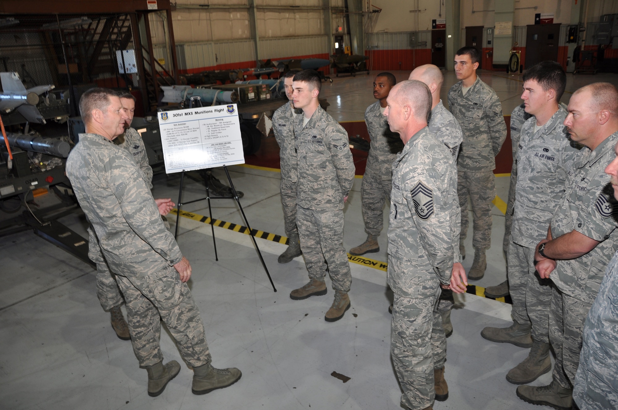 The 12th AF commander toured various areas of the 301st Fighter Wing visiting with Airmen and listening to their questions about the current state of affairs. Some Airmen recieved personal kudos from Lt Gen Rand for their superior performance.