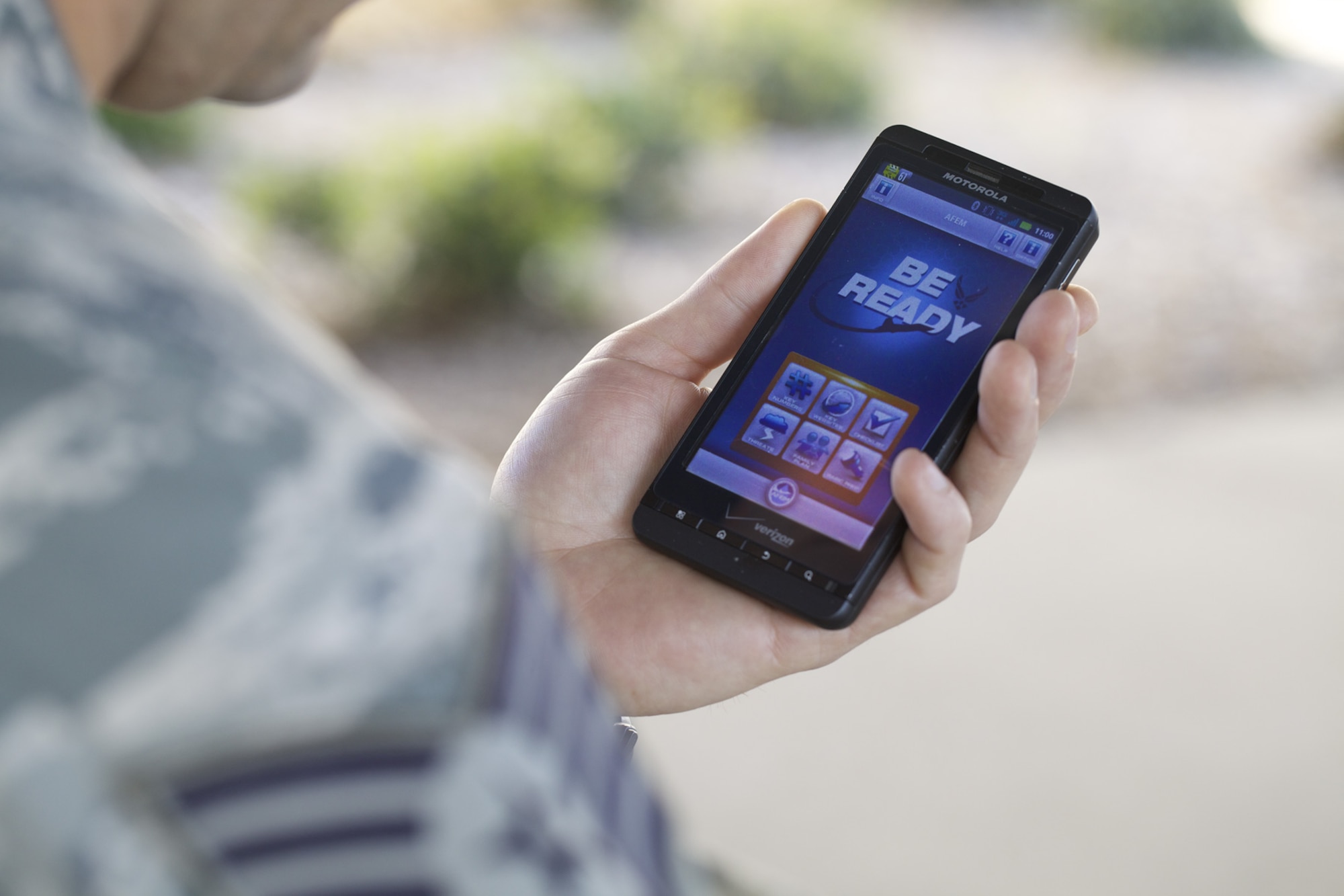 TYNDALL AIR FORCE BASE, Fla. -- The Air Force "Be Ready" mobile app for use on Android devices. The app was designed to be an on-the-go source for emergency hazard information as part of Air Force Emergency Management’s Be Ready Awareness Campaign. (U.S. Air Force photo/ Eddie Green)