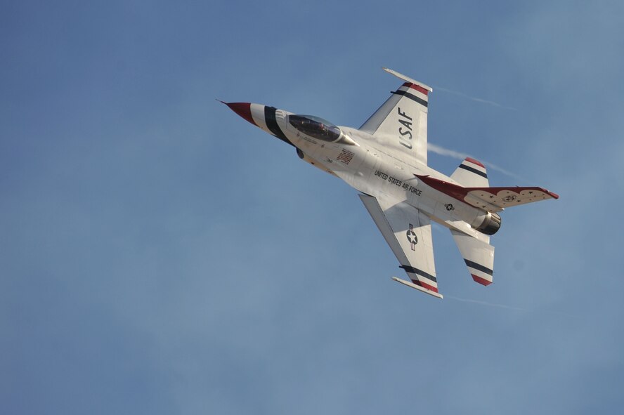 The U.S. Air Force Thunderbirds perform for wounded warriors from across the country at Creech Air Force Base, Nev., Jan. 28, 2013. The wounded warriors came to Creech as part of a tour of the Las Vegas area. (U.S. Air Force photo by Staff Sgt. Nadine/Released) 

