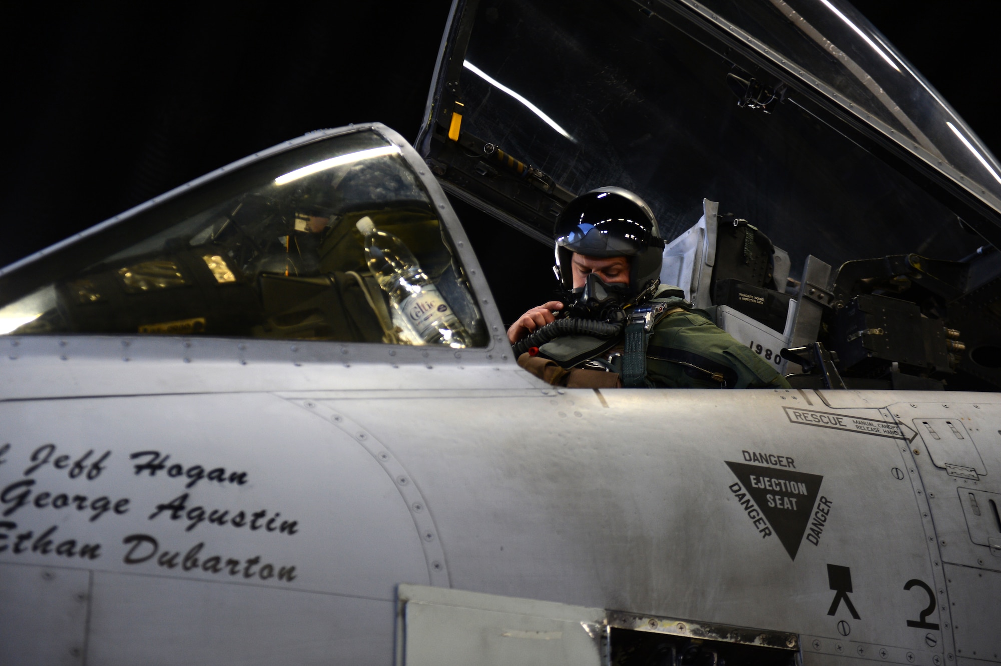 SPANGDAHLEM AIR BASE, Germany – U.S. Air Force Lt. Col. Jeff Hogan, 81st Fighter Squadron director of operations from Olympia, Wash., sits in the cockpit of an A-10 Thunderbolt II on the flightline Jan. 24, 2013. Currently 11 aircraft are slotted to move from Spangdahlem AB to Moody Air Force Base to support current and future operations. (U.S. Air Force photo by Airman 1st Class Gustavo Castillo/Released)