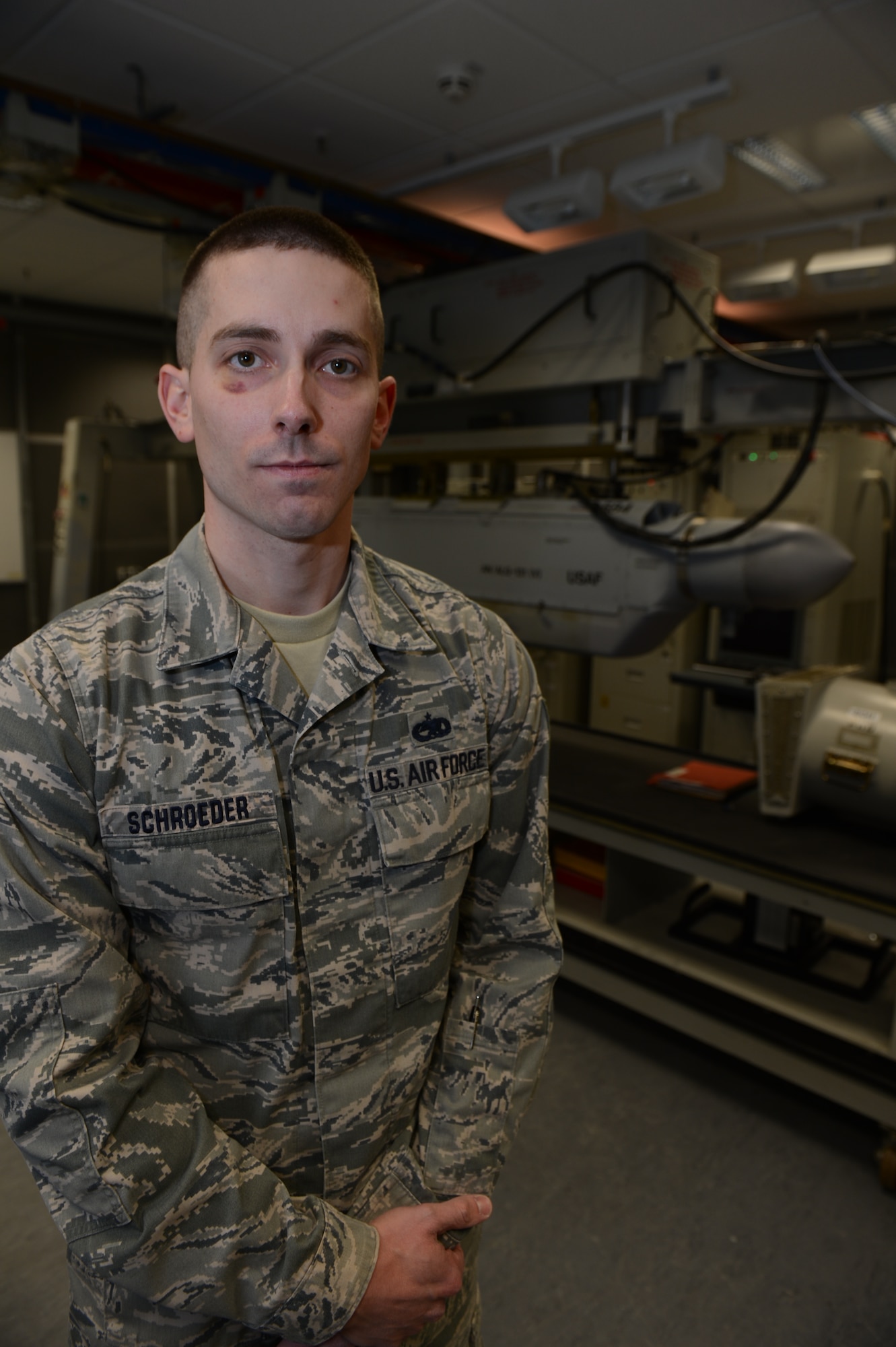 SPANGDAHLEM AIR BASE, Germany -- Staff Sgt. Bradford Schroeder, 52nd Component Maintenance Squadron electronic warfare craftsman, is the Super Saber Performer for the week of Jan. 31-Feb. 7.(U.S. Air Force photo by Airman 1st Class Gustavo Castillo/Released)