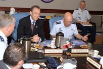 His Excellency Arturo Sarukhan, ambassador of Mexico to the United States, visits with Gen. Gene Renuart, NORAD and U.S. Northcom commander, and other command leaders during his visit here July 22 and 23. Sarukhan's two-day visit was an opportunity for dialogue regarding many common objectives between the two countries as well as to reiterate that Mexico and USNORTHCOM maintain collaborative relations, based on trust, confidence and respect for each country's sovereignty.