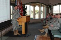 Lt. Gen. Guy Swan III, U.S. Army North commanding general, addresses the command’s Soldiers and civilians during the quarterly Army North Town hall Meeting Jan. 25 at the Fort Sam Houston Golf Club. Swan shared his vision Swan said his vision for Army North to be the Army’s Center of Excellence for Civil Support and Domestic Operations and USNORTHCOM’S “Go To” command to lead, coordinate and support DoD land domain operations in NORTHCOM’S area of responsibility.