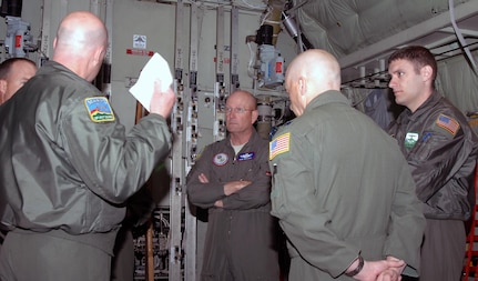 Air Force Gen. Gene Renuart, North American Aerospace Defense Command and U.S. Northern Command commander, participates  in a pre-flight safety brief before conducting the final flight of his career at Peterson Air Force Base, May 5. Renuart, who has served in the Air Force since 1971, will retire July 1. 