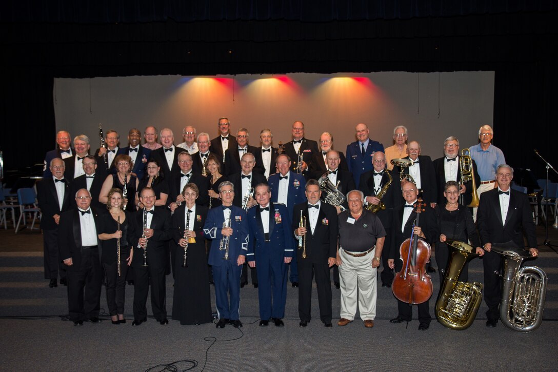 Alumni of The U.S. Air Force Band join active duty Concert Band members during a reunion at Hangar 2, Joint Base Anacostia-Bolling, DC.  (A.F. Photo by Master Sgt. Tara Islas)