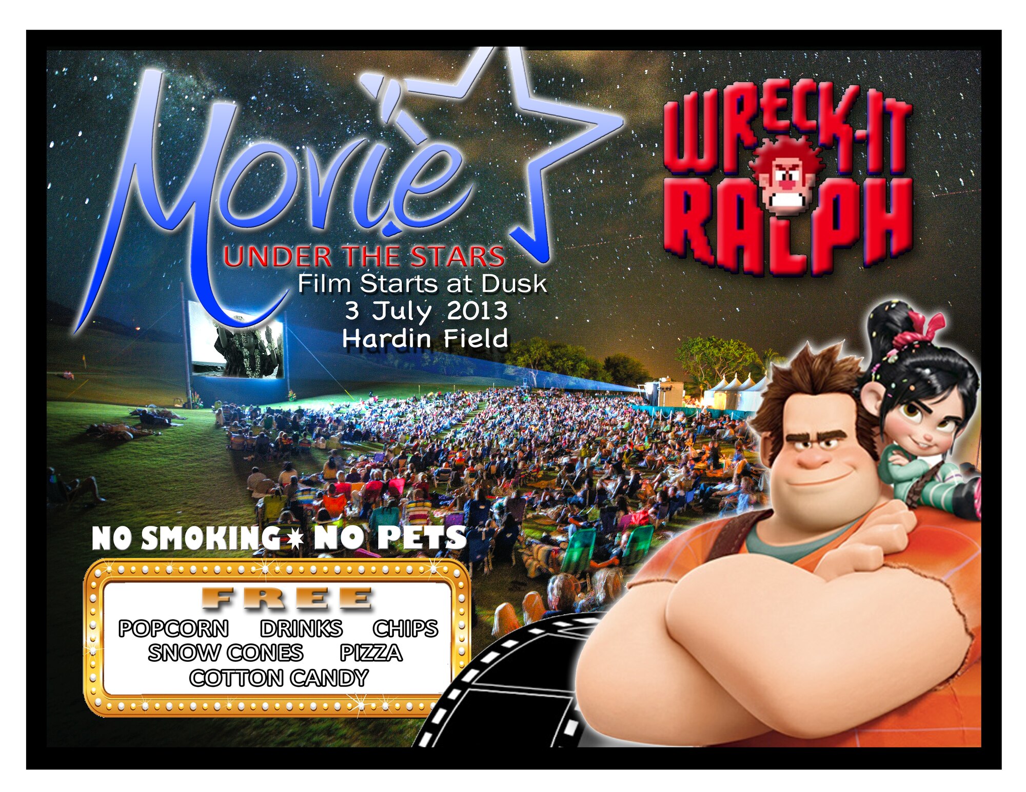 Movie Under the Stars feature will be “Wreck-it Ralph,” beginning at approximately 8:45 p.m. Wednesday, July 3, at Hardin Field.  