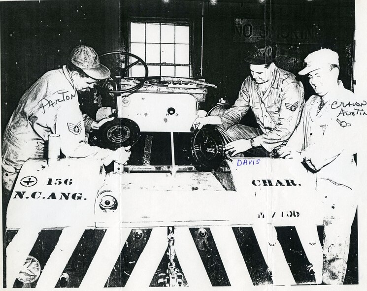 Motor Vehicle Section,  Left to Right, #1 Stephen L. (Pappy) Parton, #2 __?__ Davis, #3 Craven Austin  (Photo by NCANG Heritage Program)