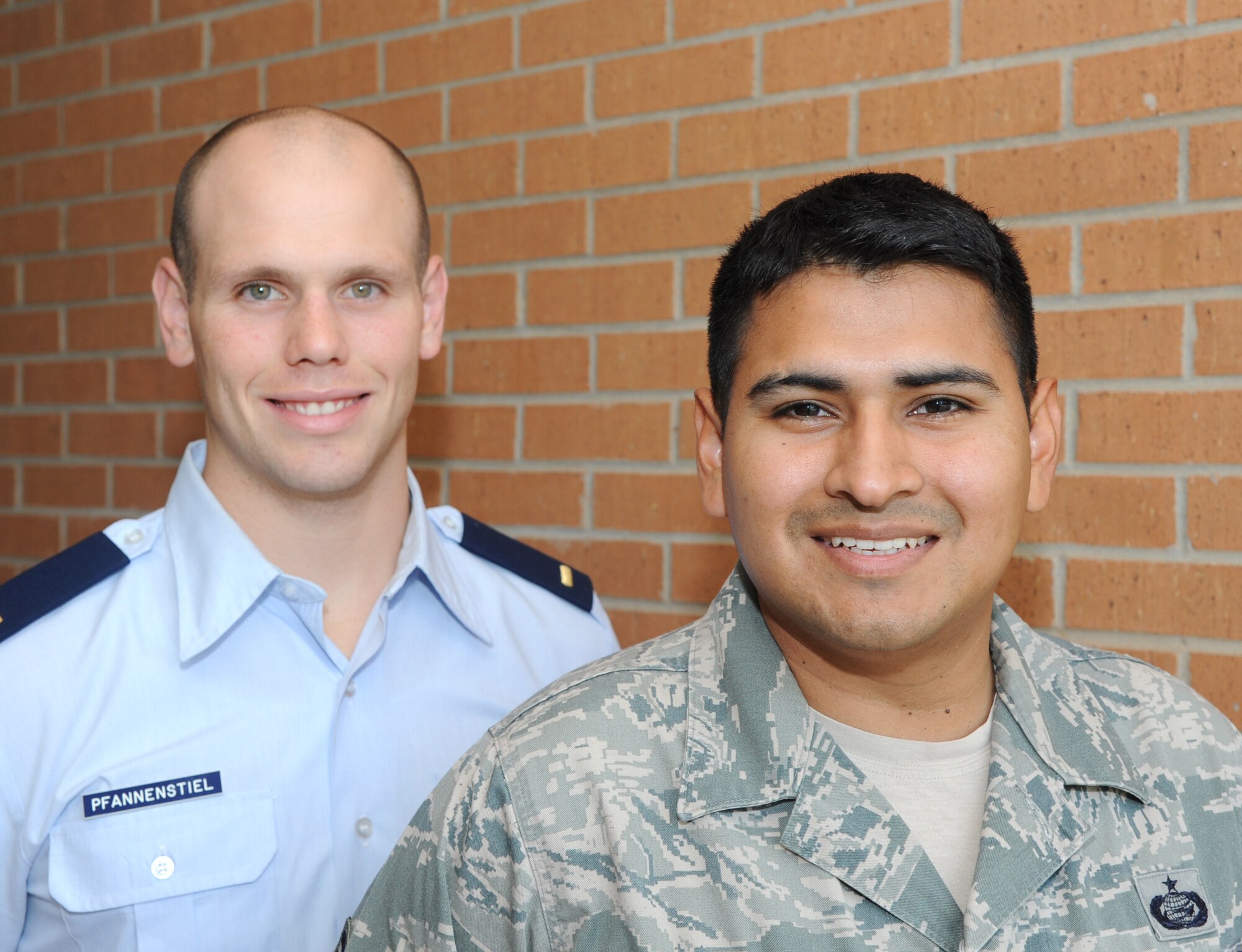 2nd Lt. Jacob Pfannenstiel, left, and Staff Sgt. Juan Rodriguez, recently rendered assistance to an auto-accident victim. Both Airmen are assigned to the 71st Force Support Squadron at Vance Air Force Base, Okla. (U.S. Air Force photo/ Senior Airman Frank Casciotta)