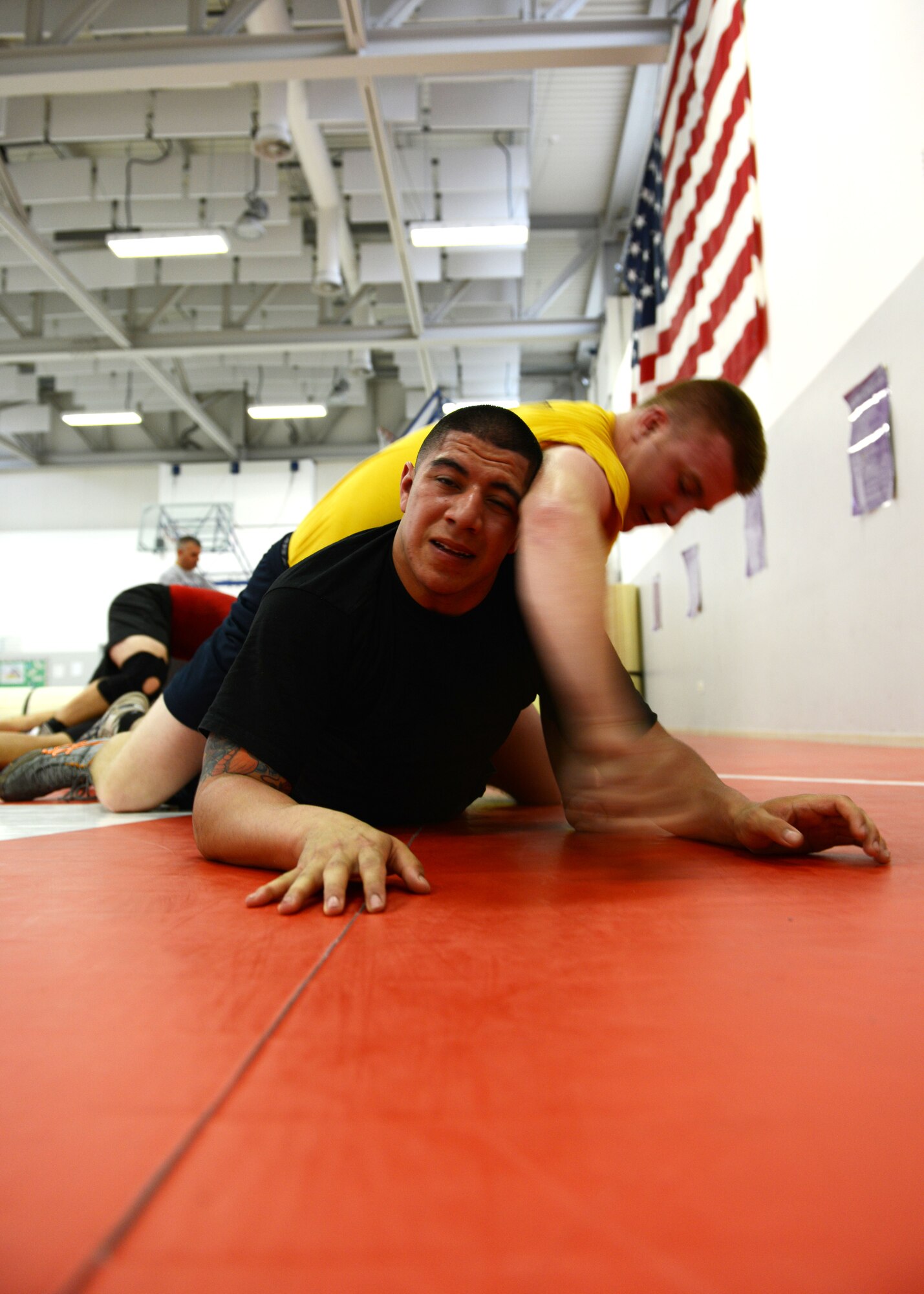 Julian Chairez and Alexander Worm grapple during wrestling practice June 5, 2013, at Aviano Air Base, Italy. The base wrestling club aims to compete with sister service clubs in Italy and Germany before moving on to regional and international competition. (U.S. Air Force photo/Airman Ryan Conroy) 
