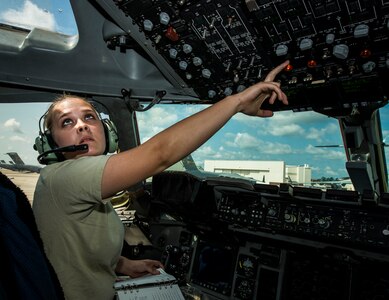 Staff Sgt. Jennifer Smith, 437th Maintenance Group jet-propulsion specialist, starts one of four engines of a C-17 Globemaster III engine during a routine maintenance check June 26, 2013, at Joint Base Charleston – Air Base, S.C. Airmen from the 437th MXG perform routine maintenance to  C-17s daily. (U.S. Air Force photo/ Senior Airman Dennis Sloan)