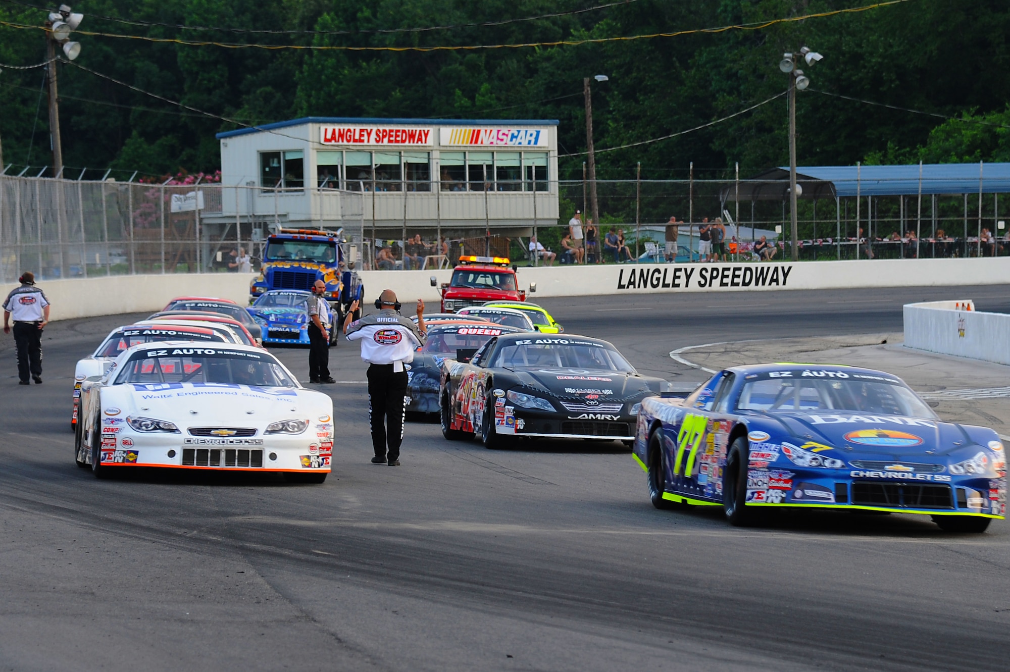 Military Appreciation night was held at the Langley Motor Speedway in Hampton, Va., June 29, 2013. The event featured special appearance from three original Tuskegee Airmen and a routine from the U.S. Coast Guard drill team. (U.S. Air Force photo by Airman 1st Class Victoria H. Taylor/Released) 