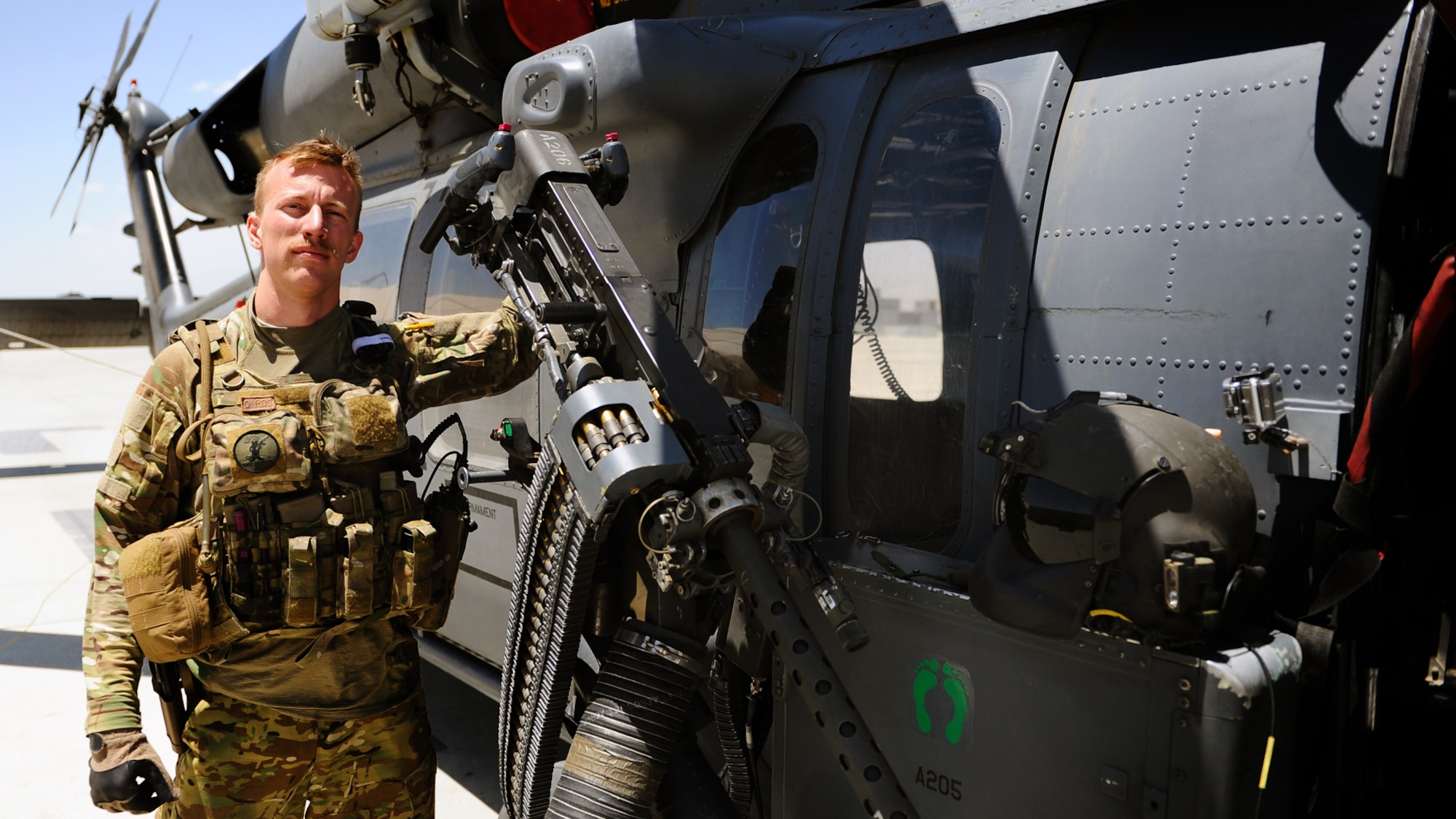 Airman 1st Class Sven Raemer is a special mission aviator with the 83rd Expeditionary Rescue Squadron.  Raemer was born in West Berlin, Germany, before he and his family moved to Colorado in 1993. He is deployed from RAF Lakenheath, England. (U.S. Air Force photo/Tech. Sgt. Raymond Hoy)