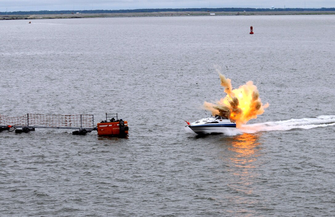 Explosives aboard a small boat are detonated to convey the reality of a small boat terrorist attack during Citadel Protect 2010. Citadel Protect is a series of training exercises to assess the Navy's capability to protect waterborne assets against threats in Navy ports. Citadel Protect is a coordinated event between U.S. Fleet Forces and Commander, Navy Installations Command. 