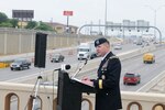 Army Maj. Gen. Perry Wiggins, deputy commanding general, Army North and Fort Sam Houston, thanks city and state government representatives for their support on the construction of the bridge over Interstate Highway 35 during the Texas Department of Transportation’s Walters Street Bridge Ribbon Cutting Ceremony May 25 to officially open the “New Gateway to Fort Sam Houston.” 

