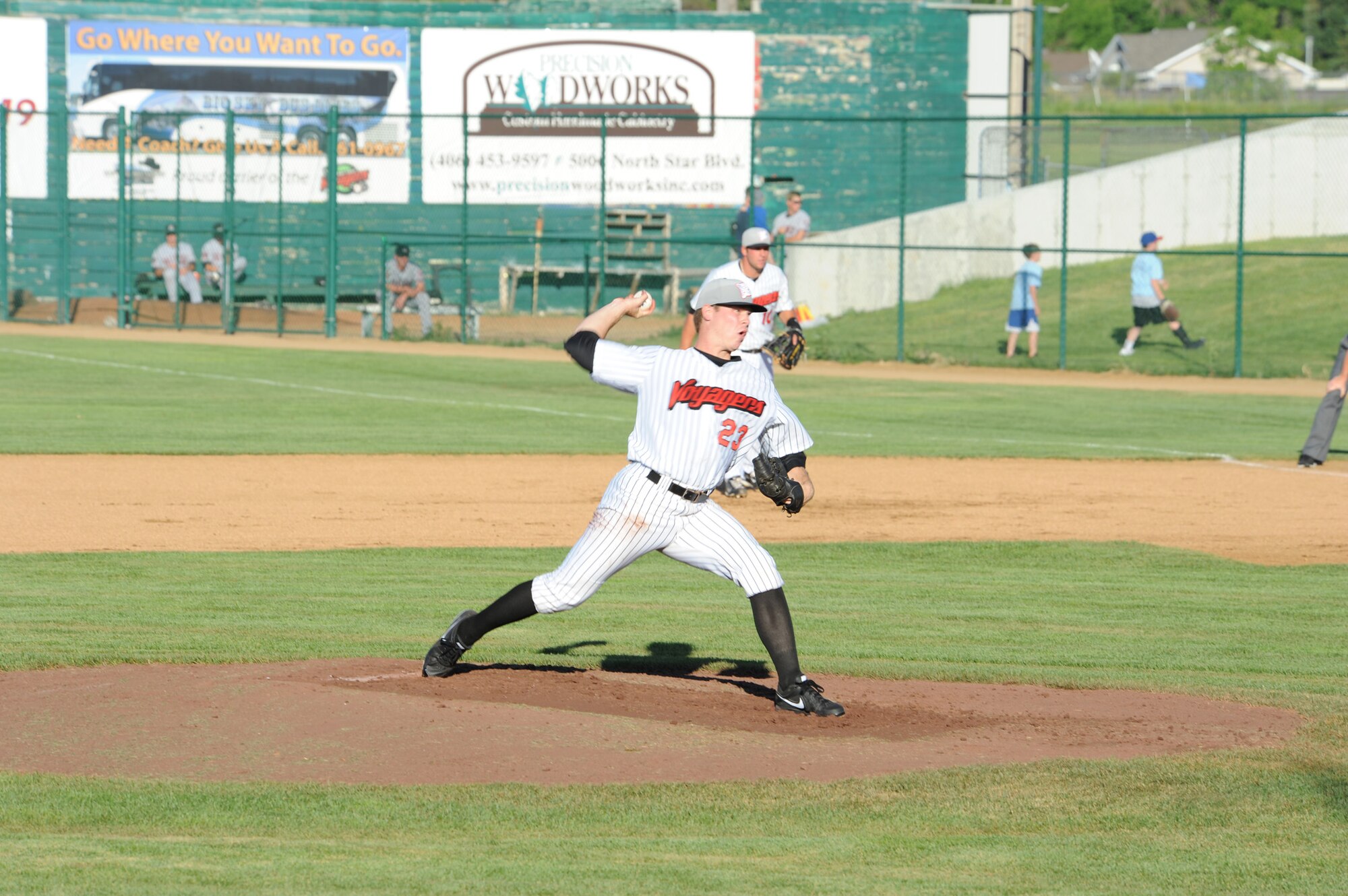 Andrew Mitchell, Great Falls Voyagers pitcher, throws a ball during the annual Military Appreciation Night at Centene Stadium on June 29 in Great Falls, Mont. The Voyagers beat the Billings Mustangs 4-1. (U.S. Air Force photo/Senior Airman Katrina Heikkinen)