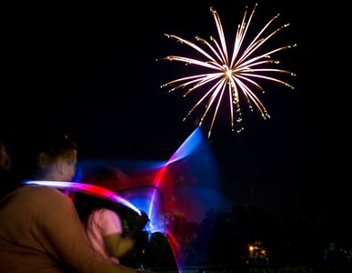 Military dependents enjoy a fireworks show June 28, during the 2013 Freedom Fest at Marrington Plantation at Joint Base Charleston – Weapons Station, S.C. Nearly 1,500 Airmen, Sailors, civilians and their families attended the celebration which included food, drinks, festival rides, music and fireworks. (U.S. Air Force photo/ Senior Airman Dennis Sloan)