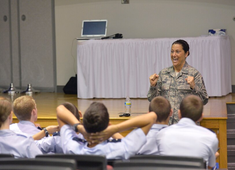 MCGHEE TYSON AIR NATIONAL GUARD BASE, Tenn. – Master Sgt. Veronica Ross talks with Civil Air Patrol cadets about Change Management and Stress Management here July 2 during their Southeast Regional cadet leadership school at the I.G. Brown Training and Education Center.  (U.S. Air National Guard photos by Master Sgt. Kurt Skoglund /Released)