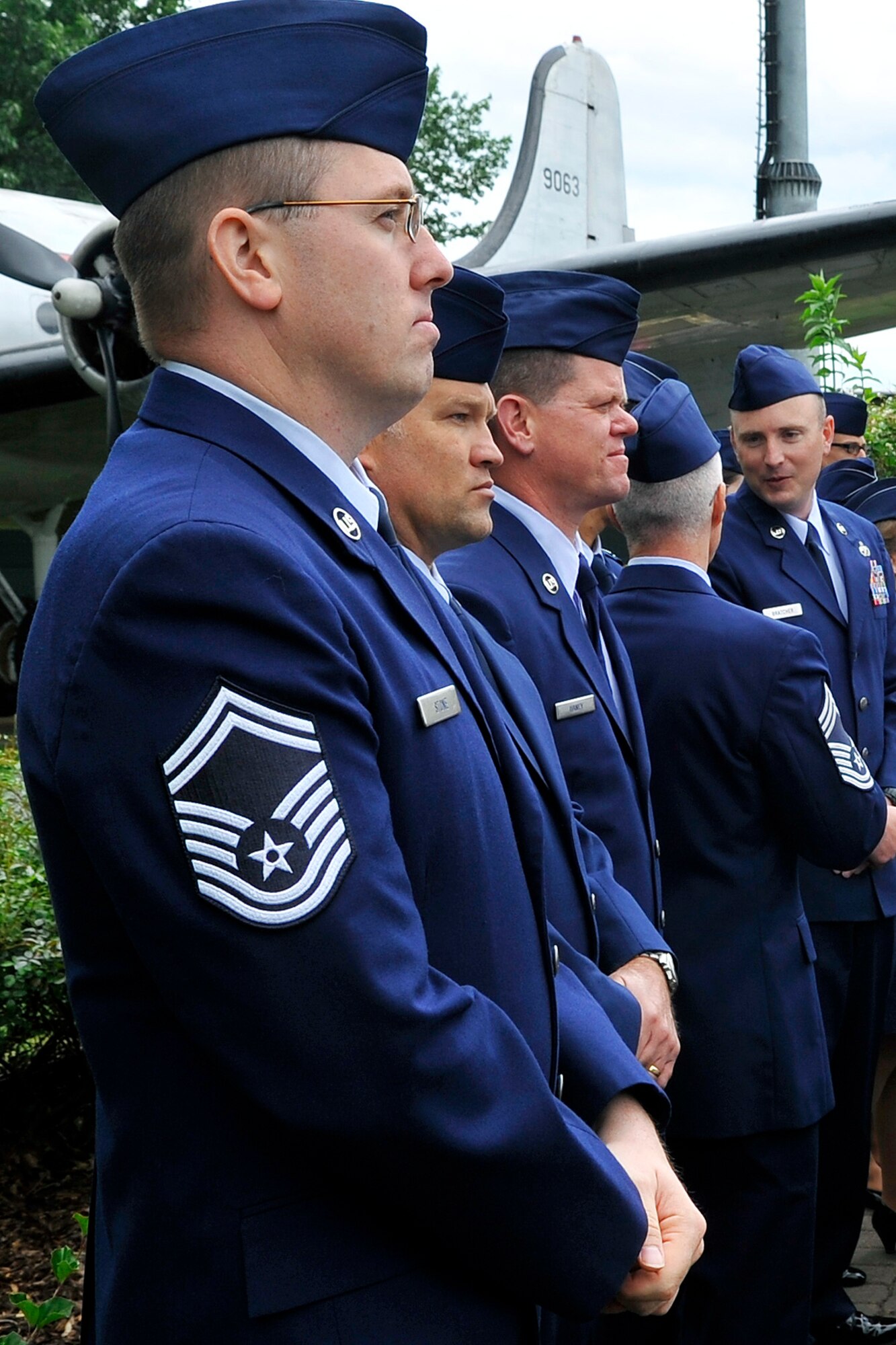 Airmen from Ramstein and Spangdahlem air bases watch the Berlin Airlift 65th anniversary ceremony, June 26, 2013, Frankfurt, Germany. Airmen participated in multiple cleanup events to ensure the memorial site was prepared for the ceremony. (U.S. Air Force photo/Airman 1st Class Trevor Rhynes)                                                      