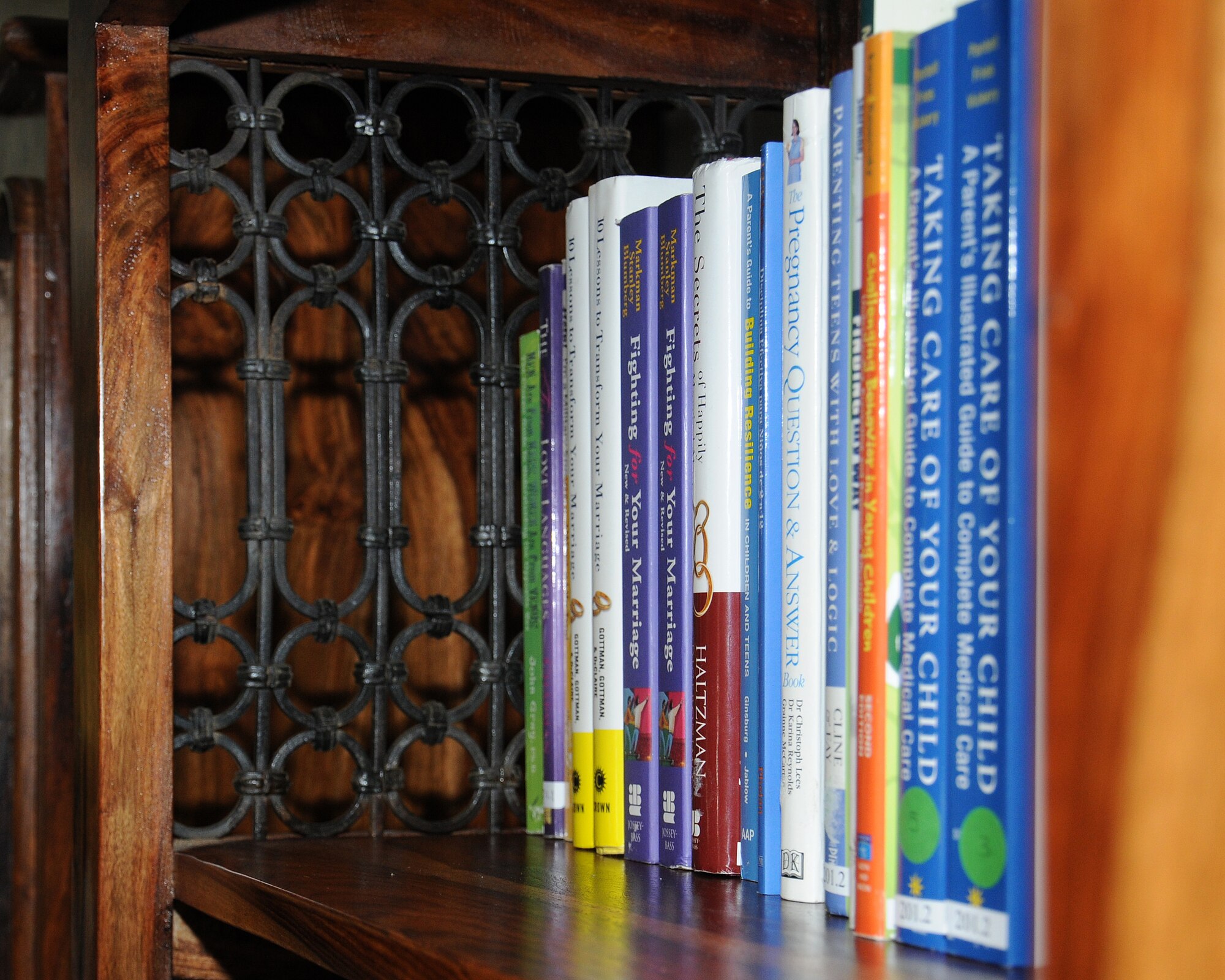 Books line shelves in the newly refurbished Airman and Family Readiness Center June 27, 2013, on RAF Mildenhall, England. The center offers a variety of services including the exceptional family member program, permanent change of station tips, newcomer’s briefings and advice for local children’s centers. (U.S. Air Force photo by Gina Randall/Released)