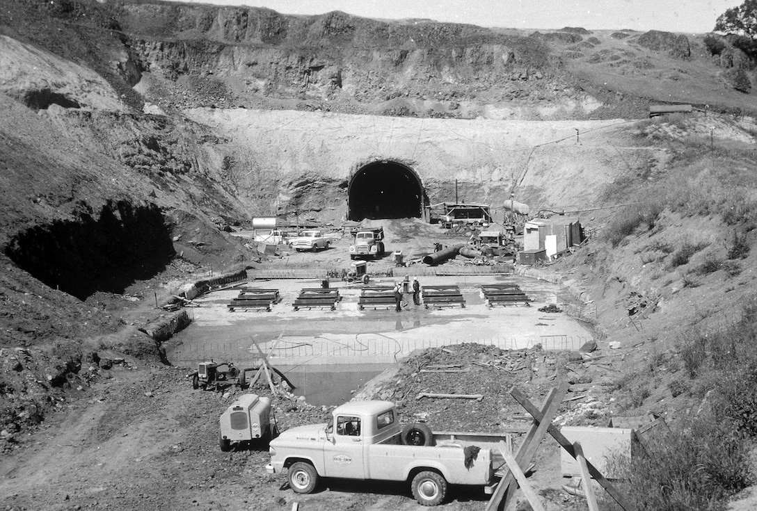 Black Butte Dam in its early stages of construction.