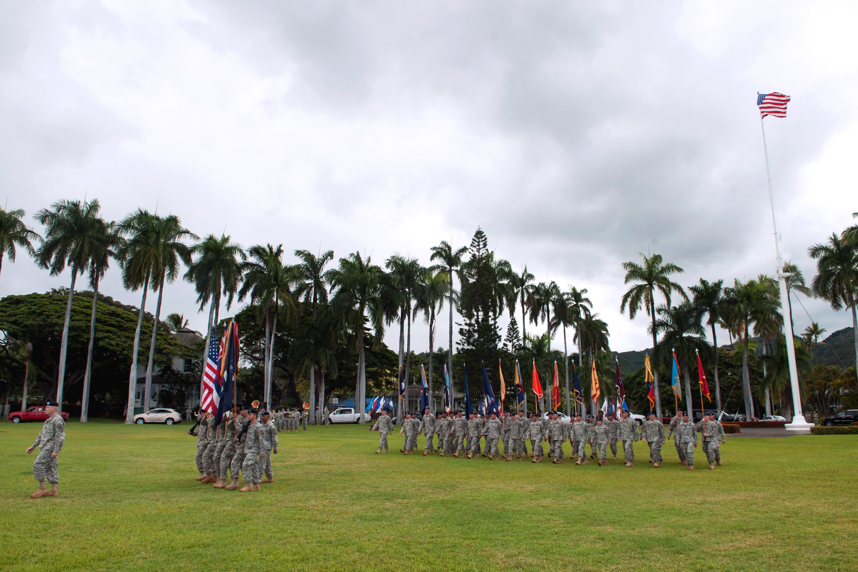 Soldiers assigned to U.S. Army Pacific subordinate units march across