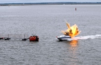 Explosives aboard a small boat are detonated to convey the reality of a small boat terrorist attack during Citadel Protect 2010. Citadel Protect is a series of training exercises to assess the Navy's capability to protect waterborne assets against threats in Navy ports. Citadel Protect is a coordinated event between U.S. Fleet Forces and Commander, Navy Installations Command. 
