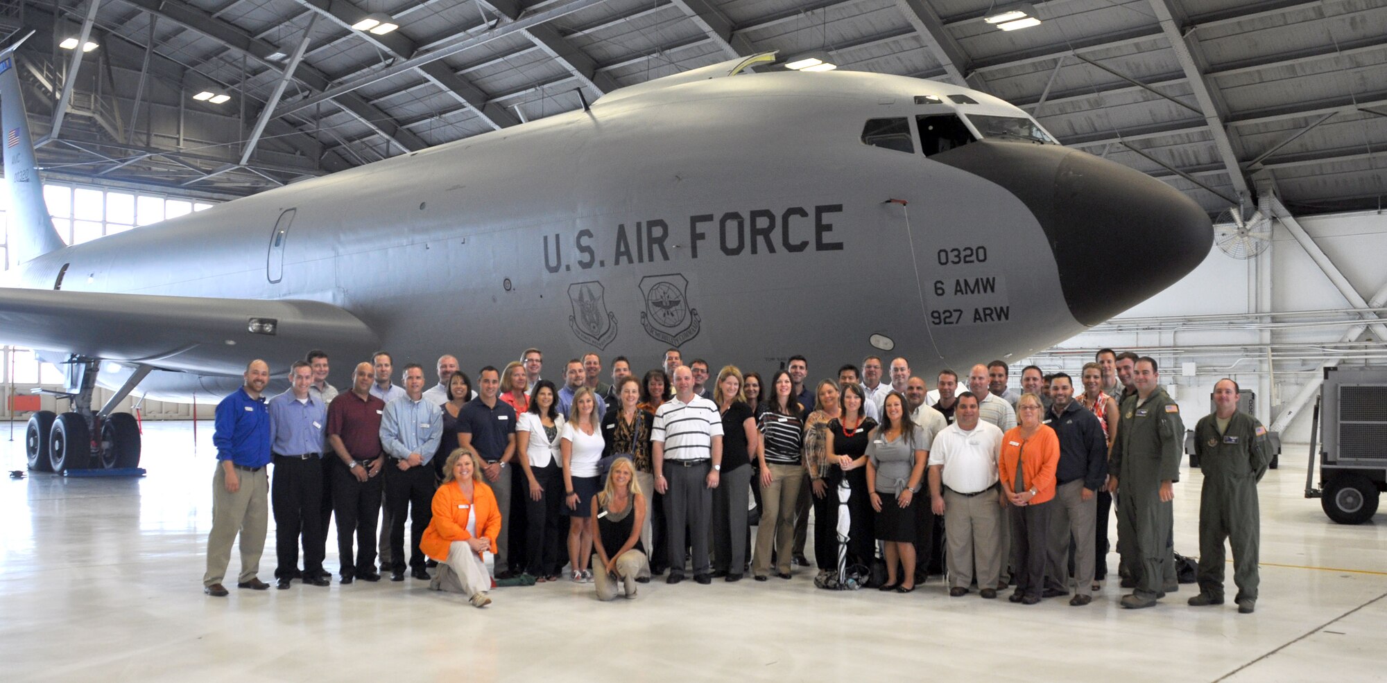 MACDILL AIR FORCE BASE, Fla. – Forty-four members of Leadership Tampa Bay received a tour here of a KC-135R Stratotanker from aircrew of the 63rd Air Refueling Squadron on June 6, 2013.  The squadron’s mission is to fly aerial refueling missions as the reserve associate to the 6th Air Mobility Wing.  (U.S. Air Force photo/Maj. Christine Stanaback)