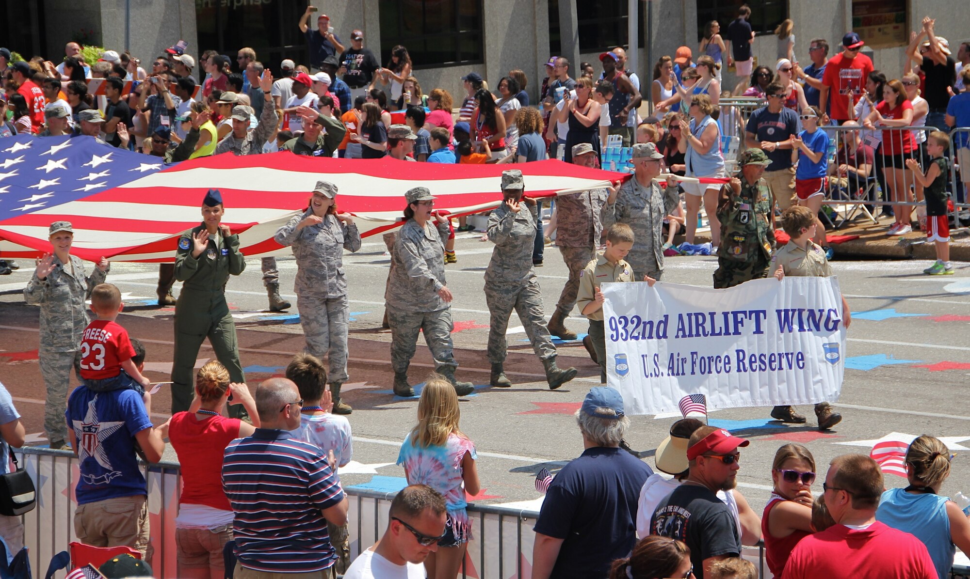 932nd Airlift Wing members march in the St. Louis 4th of July Parade.  (U.S. Air Force photo/Staff Sgt. Meiko Schill).