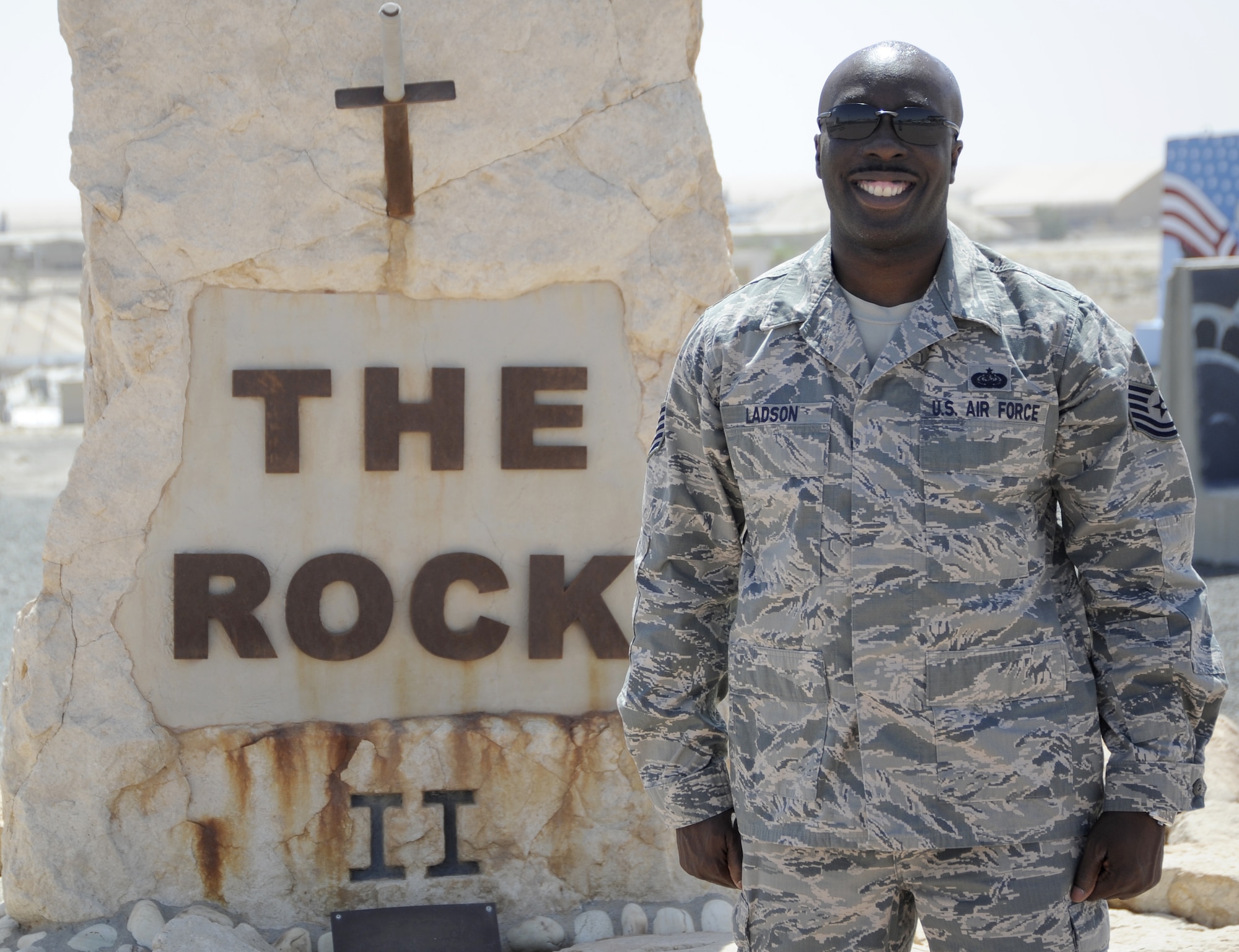 Tech. Sgt. Robert Ladson, this week's Rock Solid Warrior, is deployed from Spangdahlem Air Base, Germany.  He performs administrative duties in support of the 386th Expeditionary Operations Group.  Ladson is on his third deployment.  (U.S. Air Force photo by Master Sgt. Christopher Campbell)