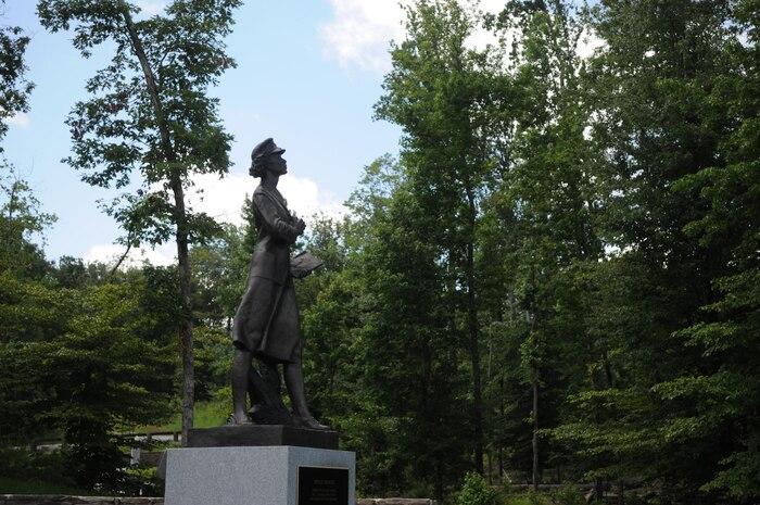 The National Museum of the Marine Corps’ new Molly Marine statue stands among other Marine Corps legends in the museum’s Semper Fidelis Memorial Park. The statue was dedicated in a ceremony July 5, 2013. 