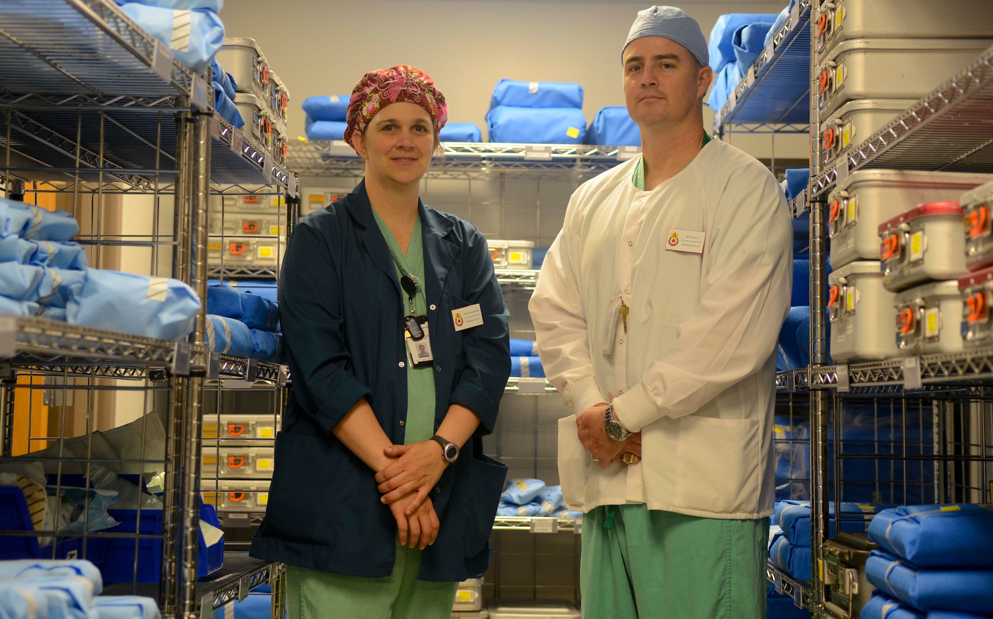 U.S. Army Maj. Anissa Buckley, nursing and patient support services assistant deputy commander, and U.S. Army Staff Sgt. Jose Prieto, operating room non commissioned officer in charge, have both seen the improvements in the surgical department after the introduction of two new ORs opposed to an antiquated room before. Prieto and Buckley agreed the new rooms allow for quicker turn-around times, better care, ease of access and higher patient satisfaction. (U.S. Air Force photo by Airman 1st Class Austin Harvill/Released)