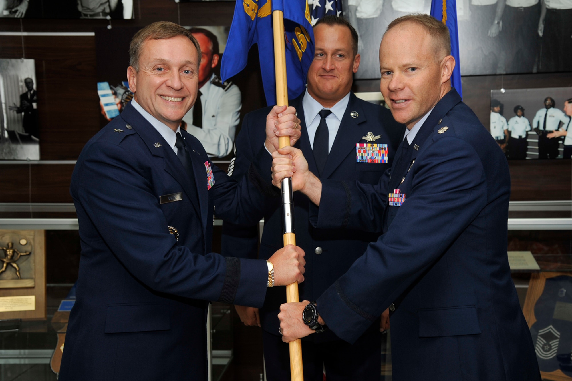 PETERSON AIR FORCE BASE, Colo. -- The Advanced Space Operations School here held its change of command June 21 at building 1876, the Moorman Space Education and Training Center. Brig. Gen. David Buck, director of Air, Space and Cyberspace Operations, Air Force Space Command, transferred command to Lt. Col. Patrick Long. Before taking command of the ASOPS, Long was the 21st Space Wing chief of safety. He replaces outgoing commander Lt. Col. Dawn Githens. (U.S. Air Force photo/Robb Lingley)