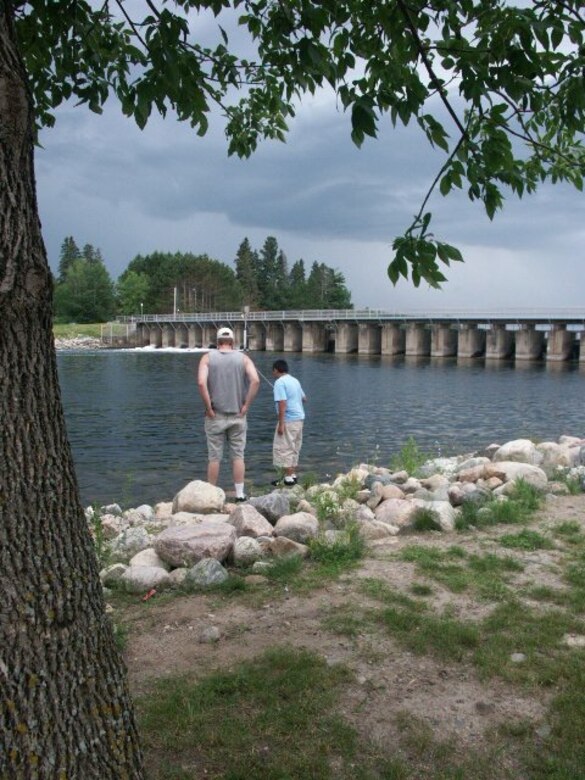 Fishing below Leech Lake Dam at Federal Dam, Minn.