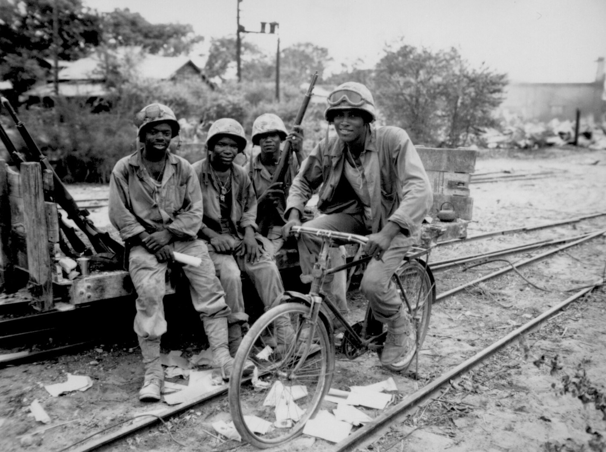 African-American U.S. Marines attached to the 3rd Ammunition Company take a break from supplying the front lines during World War II in Saipan. By the time Camp Montford Point, N.C. closed in 1949, more than 20,000 Marines were trained within its walls. (Courtesy photo/Released)