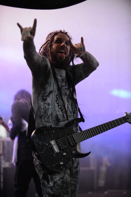 SPANGDAHLEM AIR BASE, Germany – Brian Welch entertains the audience during a performance July 3, 2013 Korn released their first demo music in 1993 and went on to win two Grammy awards. (U.S. Air Force photo by Airman 1st Class Kyle Gese/Released)