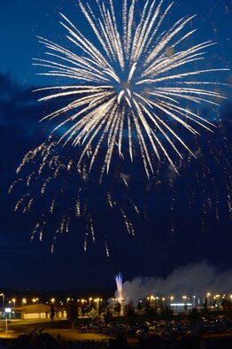 SPANGDAHLEM AIR BASE, Germany – Fireworks explode over Spangdahlem AB July 4, 2013. The Super Saber Appreciation Day celebration included various events throughout the day. (U.S. Air Force photo by Airman 1st Class Kyle Gese/Released)